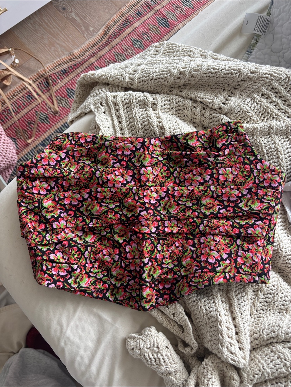 Zara Floral Crop Top in Black, Pink and Green